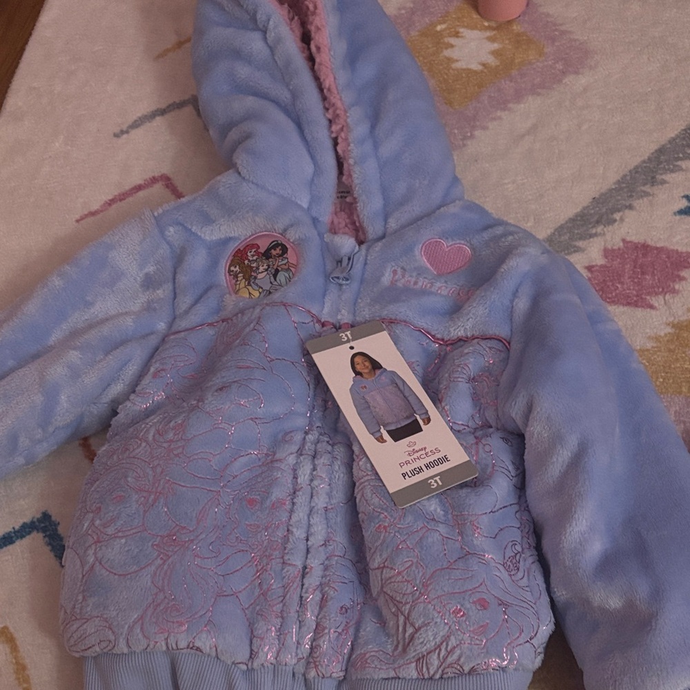 Disney Princess Light Blue Plush Hoodie Jacket - 3T
